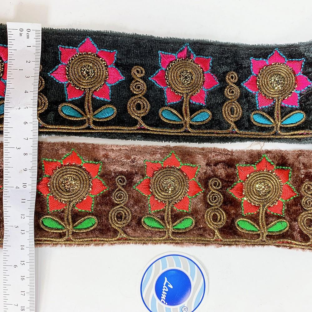 65mm Designer Standing Flower Embroidery Lace With Sequins Work, view 1