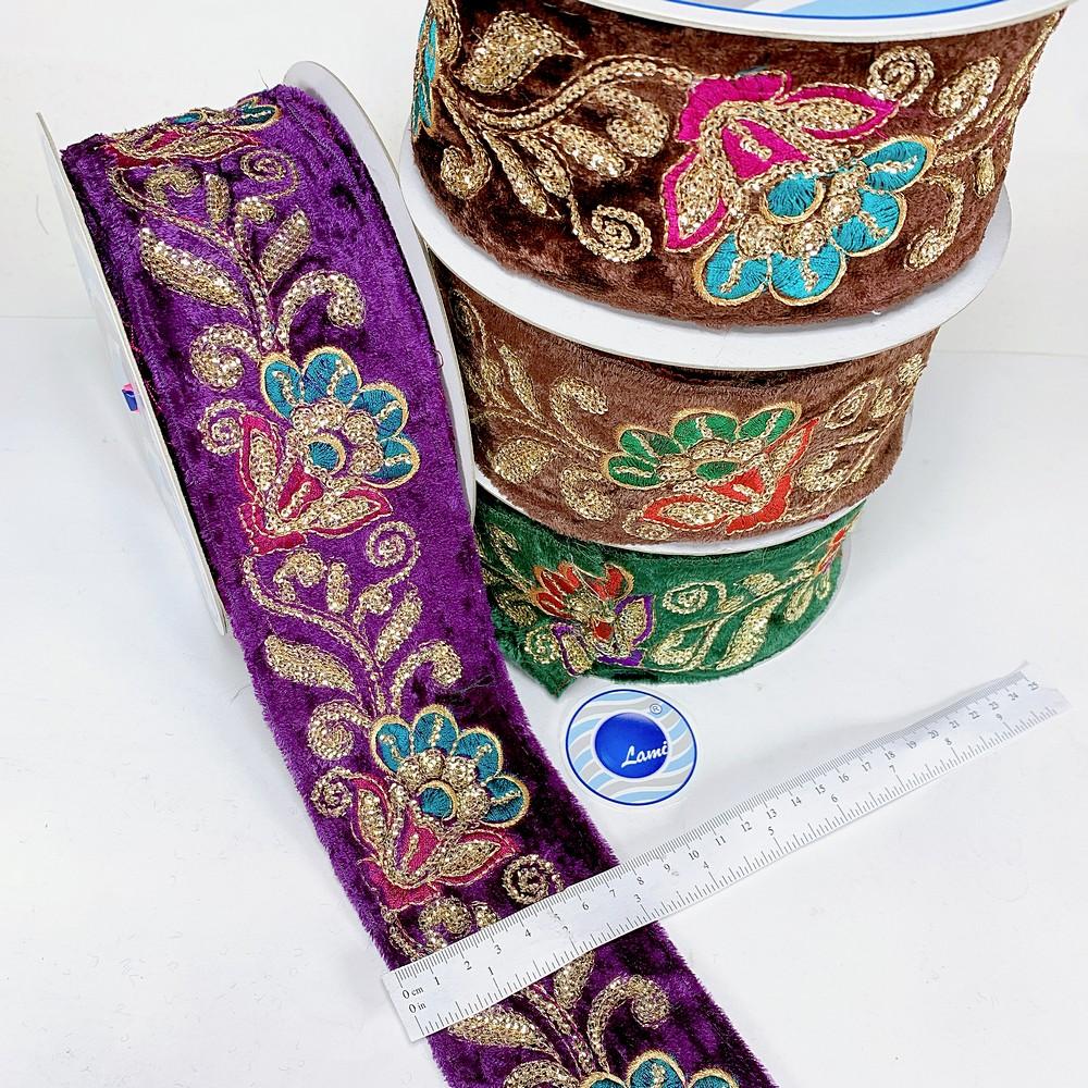 65mm Designer Flower Embroidery Lace With Sequins Work, view 3