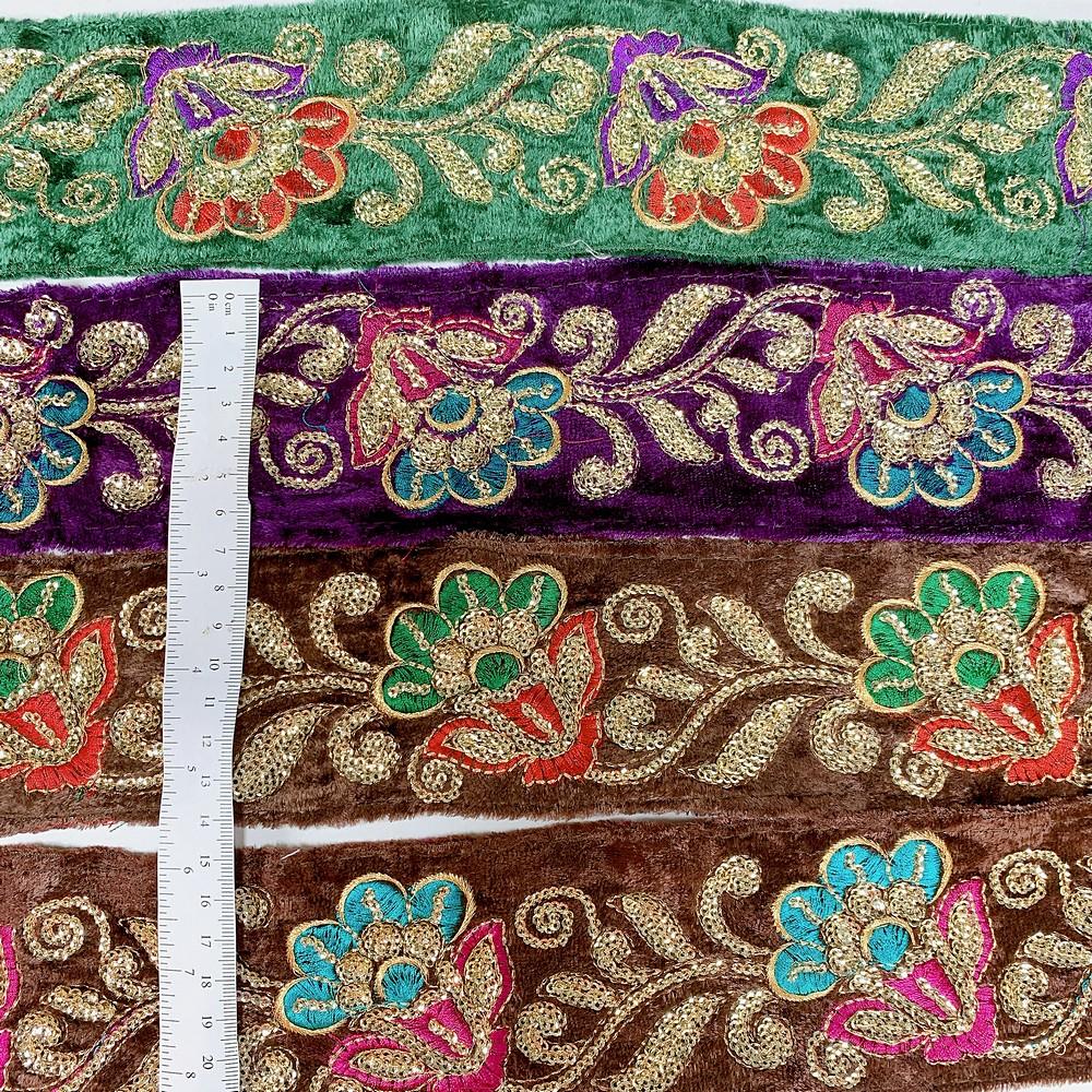 65mm Designer Flower Embroidery Lace With Sequins Work, view 1