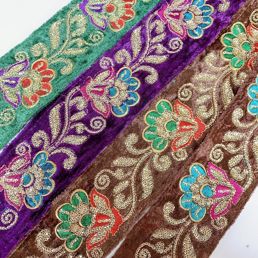 65mm Designer Flower Embroidery Lace With Sequins Work, view 2