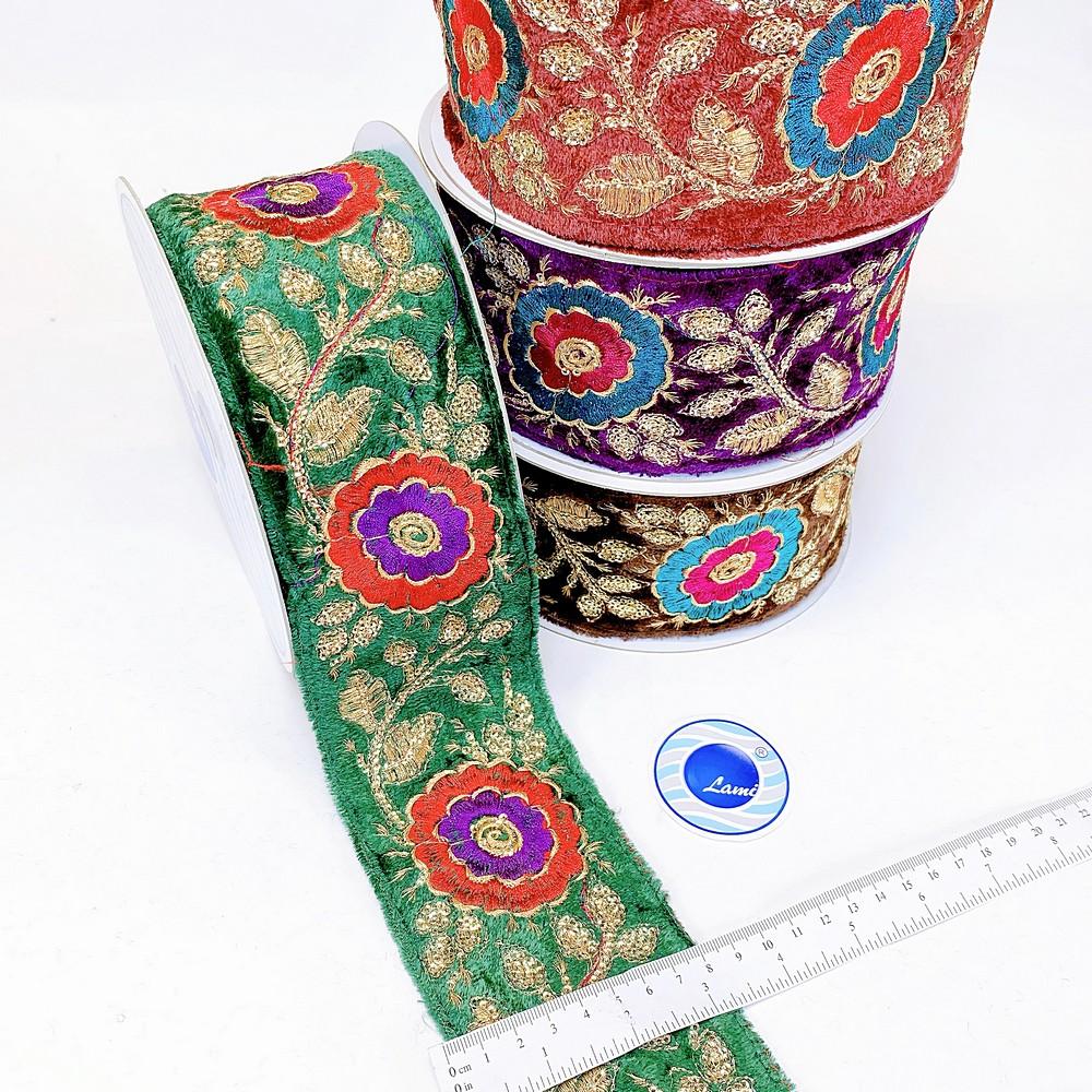 80mm Designer Flower Embroidery Lace With Sequins Work, view 3
