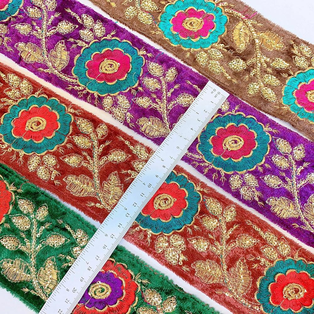 80mm Designer Flower Embroidery Lace With Sequins Work, view 1