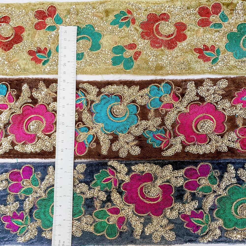 95mm Designer Velvet Embroidery Lace With Sequins Work, view 2
