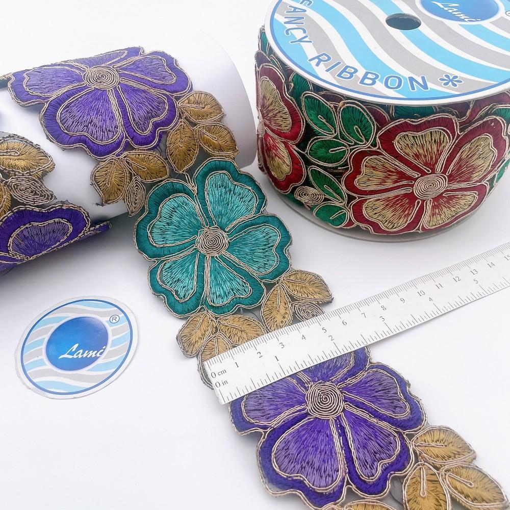 76mm Vibrant Floral Embroidered Lace, view 1