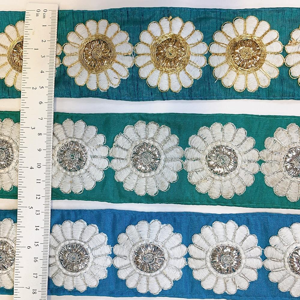 55mm Designer Flower Embroidery Lace With Dori Work, view 2
