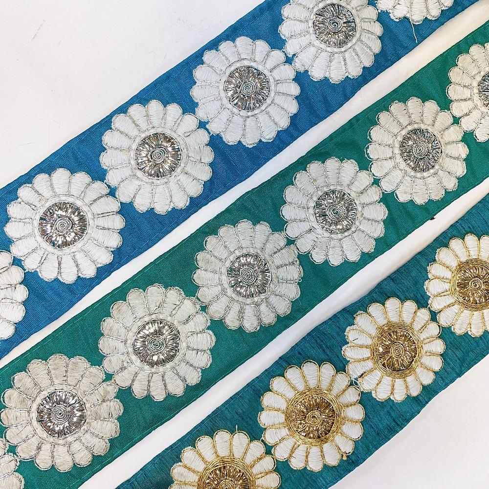 55mm Designer Flower Embroidery Lace With Dori Work, view 1