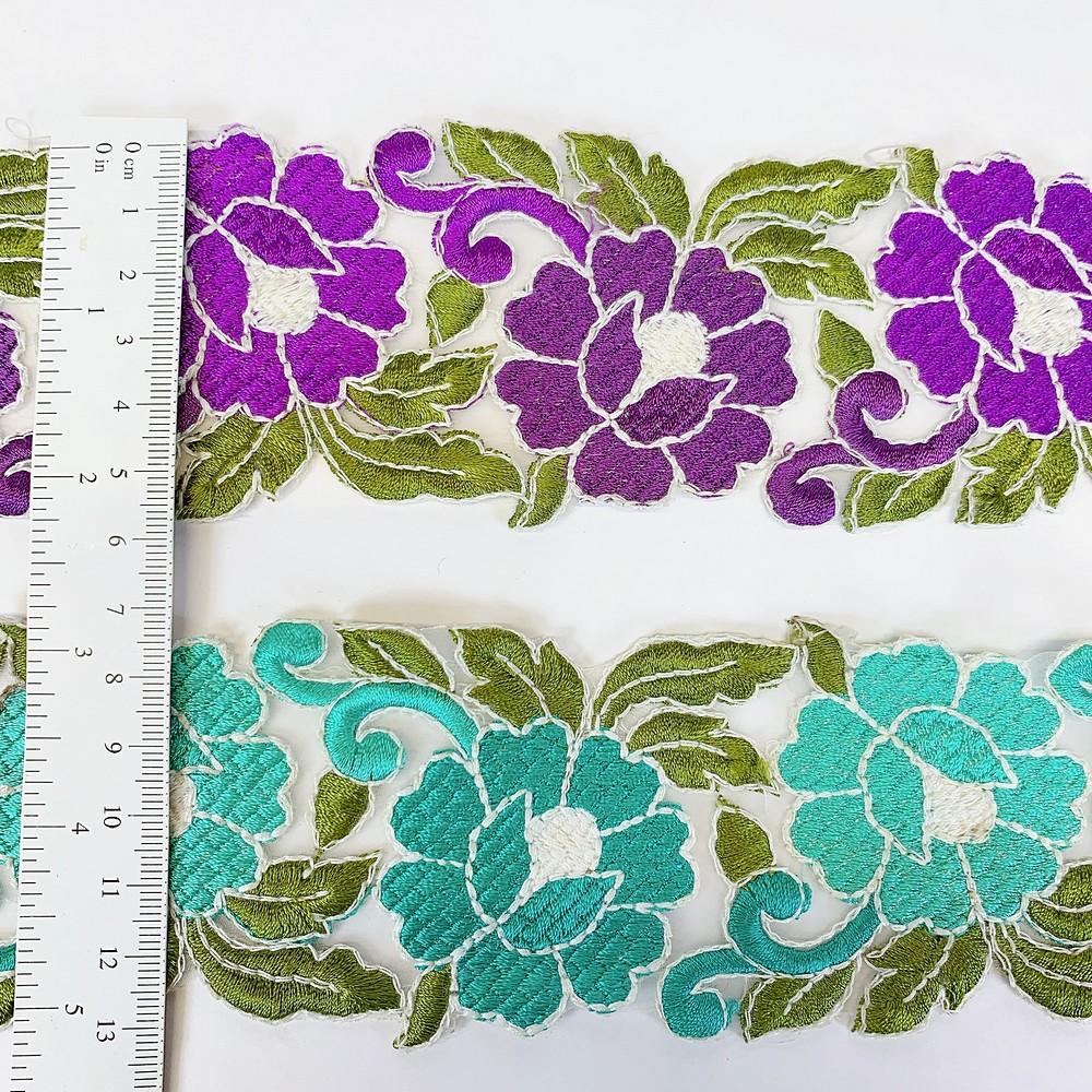 65mm Designer Cutwork Embroidery Colorful Parsi Lace, view 2