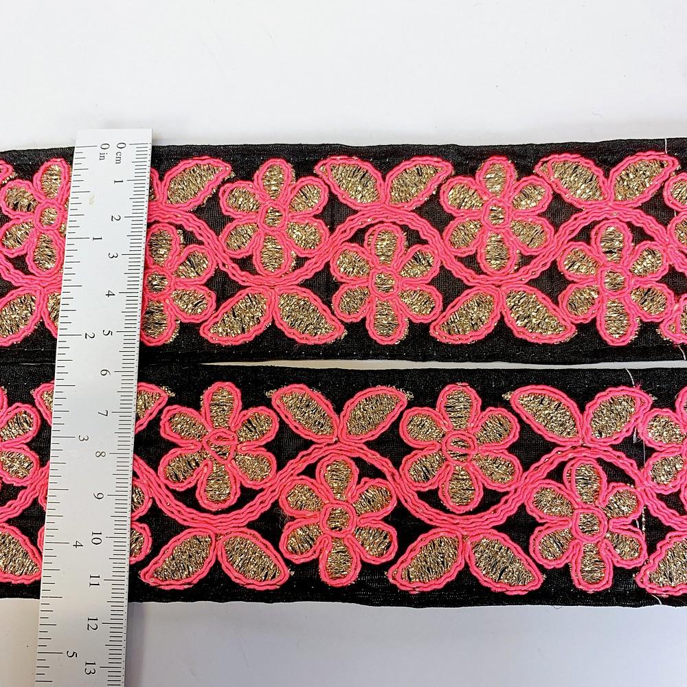 55mm Designer Embroidery Lace With Pink Dori Work, view 1