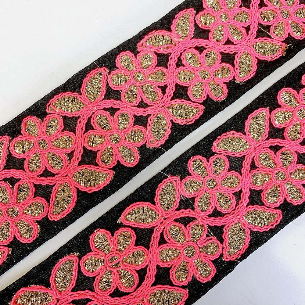 55mm Designer Embroidery Lace With Pink Dori Work, view 2