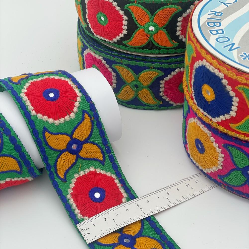 60mm Traditional Multicolor Embroidered Lace, view 1