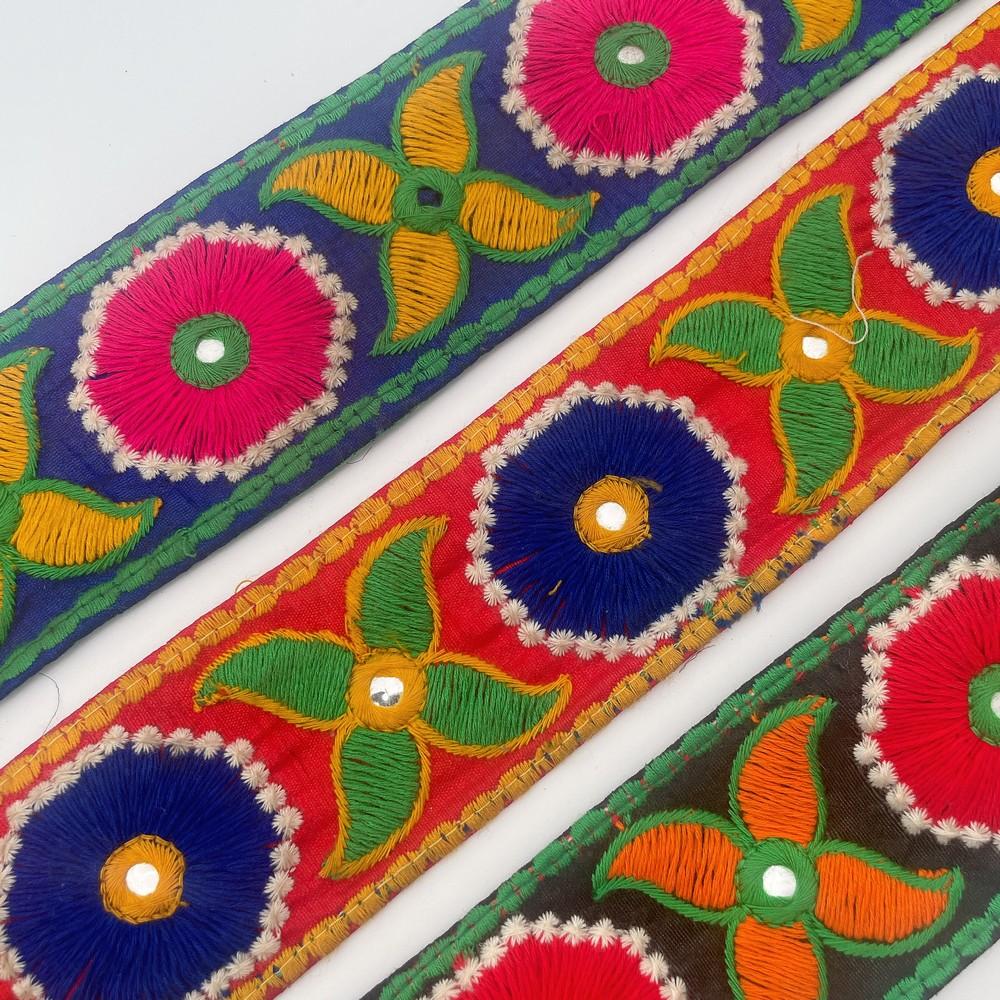60mm Traditional Multicolor Embroidered Lace, view 4