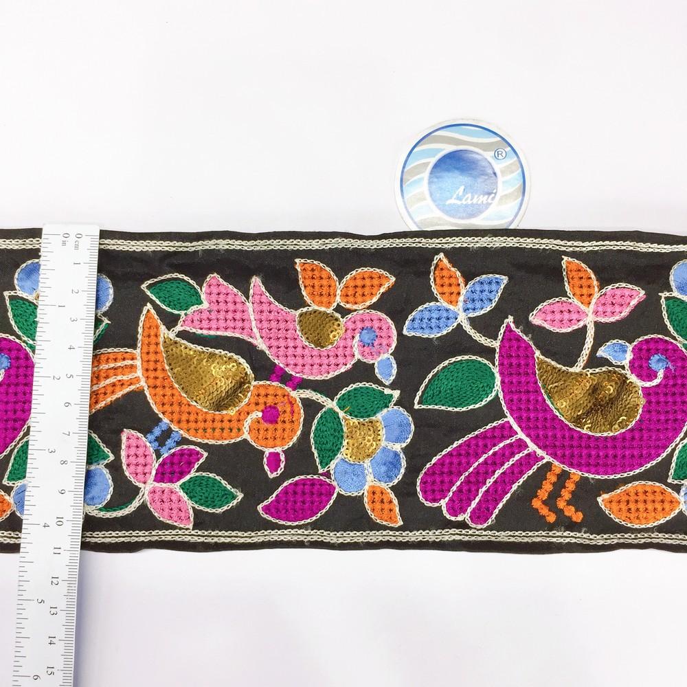 Lami 115mm Crossstitch Sparrow Design Embroidery Lace with Sequins Work, view 2
