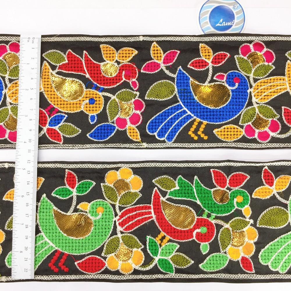 Lami 115mm Crossstitch Sparrow Design Embroidery Lace with Sequins Work, view 3