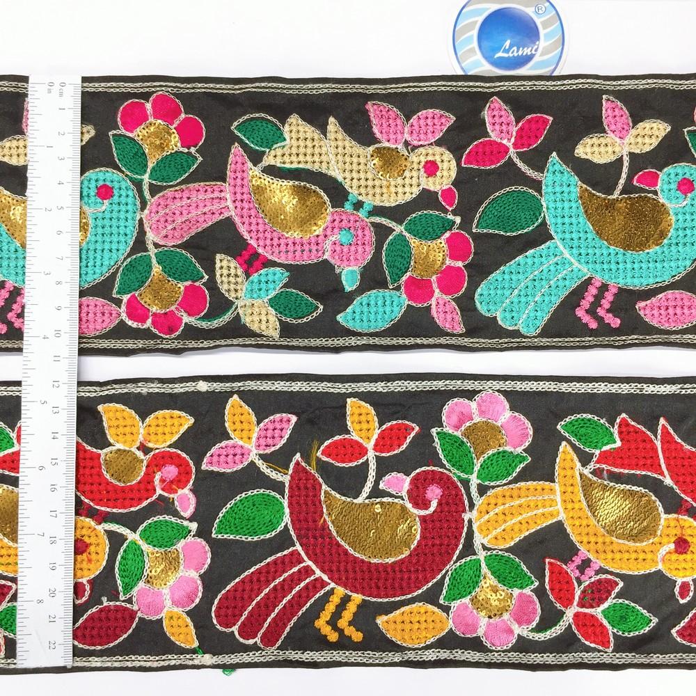 Lami 115mm Crossstitch Sparrow Design Embroidery Lace with Sequins Work, view 4