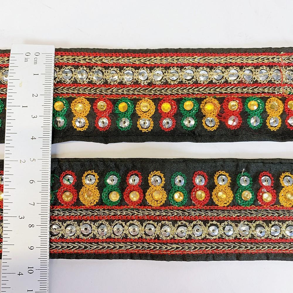40mm Designer Colorful Embroidery Lace With Stone Work, view 1
