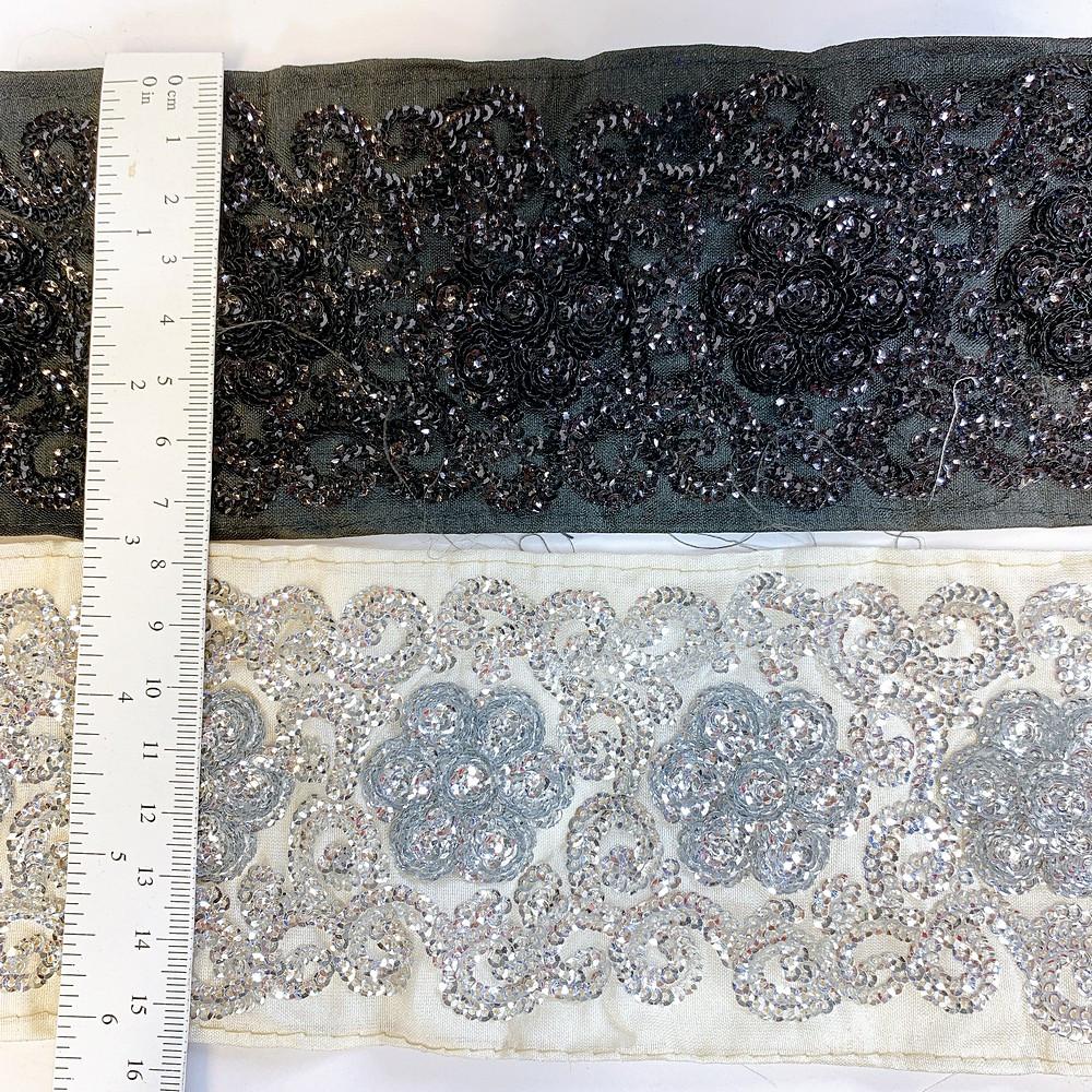 80mm Designer Sequins Work Embroidery Lace, view 2