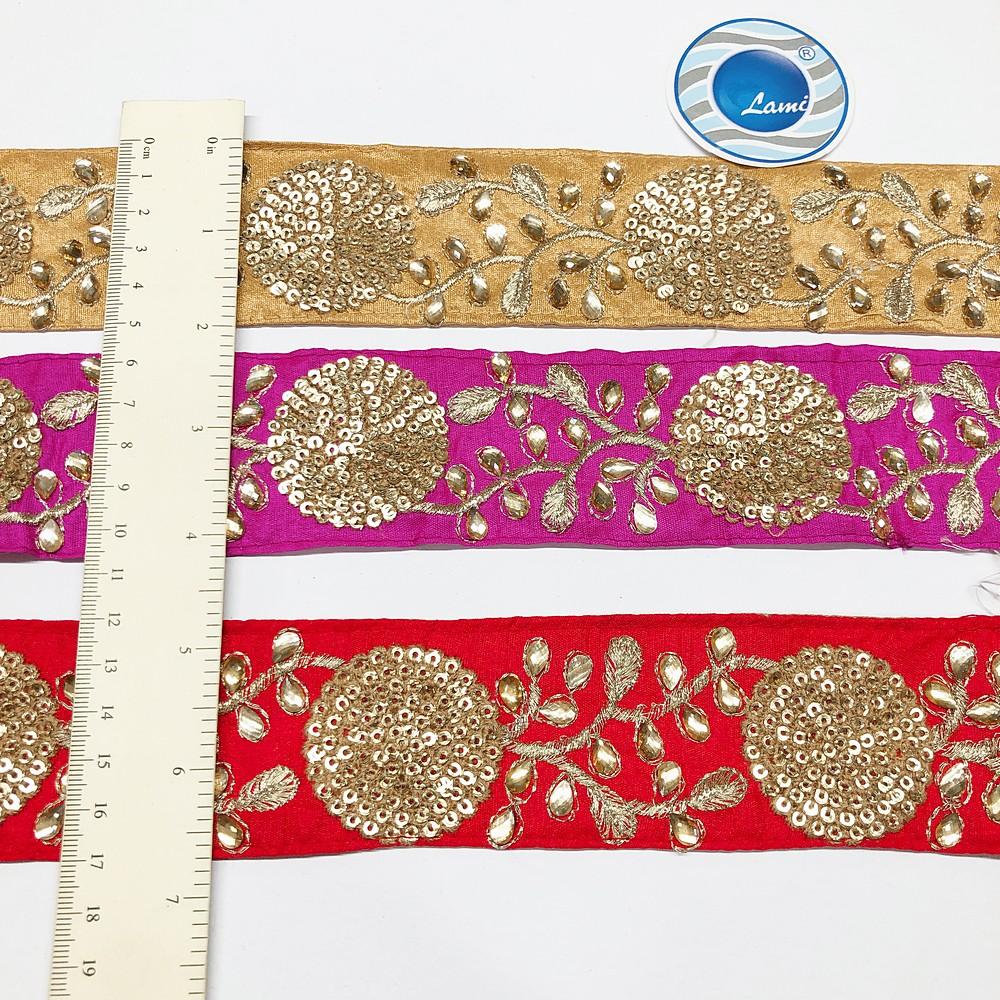 50mm Round Sequins Work Design Embroidery Lace With Stone Work, view 1