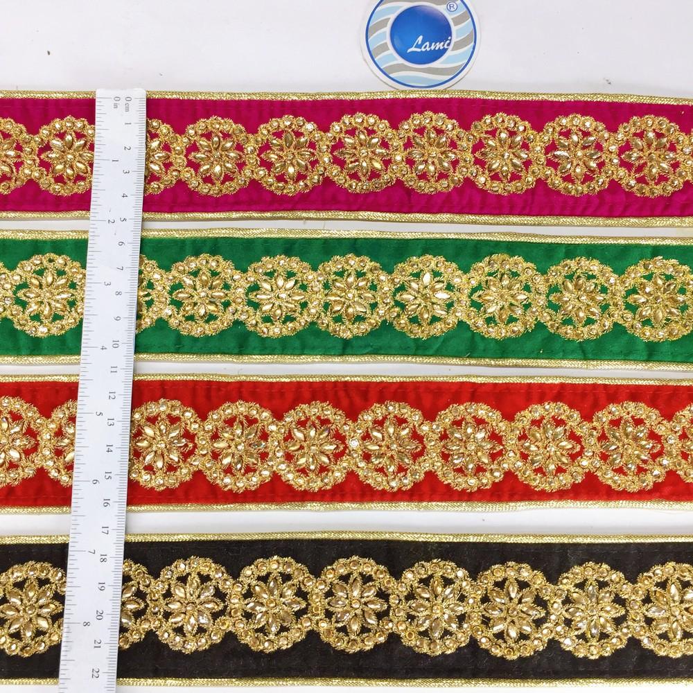 44 mm Designer Embroidery Lace With Stone And Golden Piping, view 1
