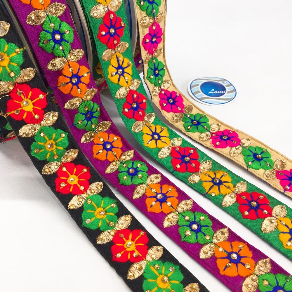 30mm Flower Design Embroidery Lace With Stone Work, view 3