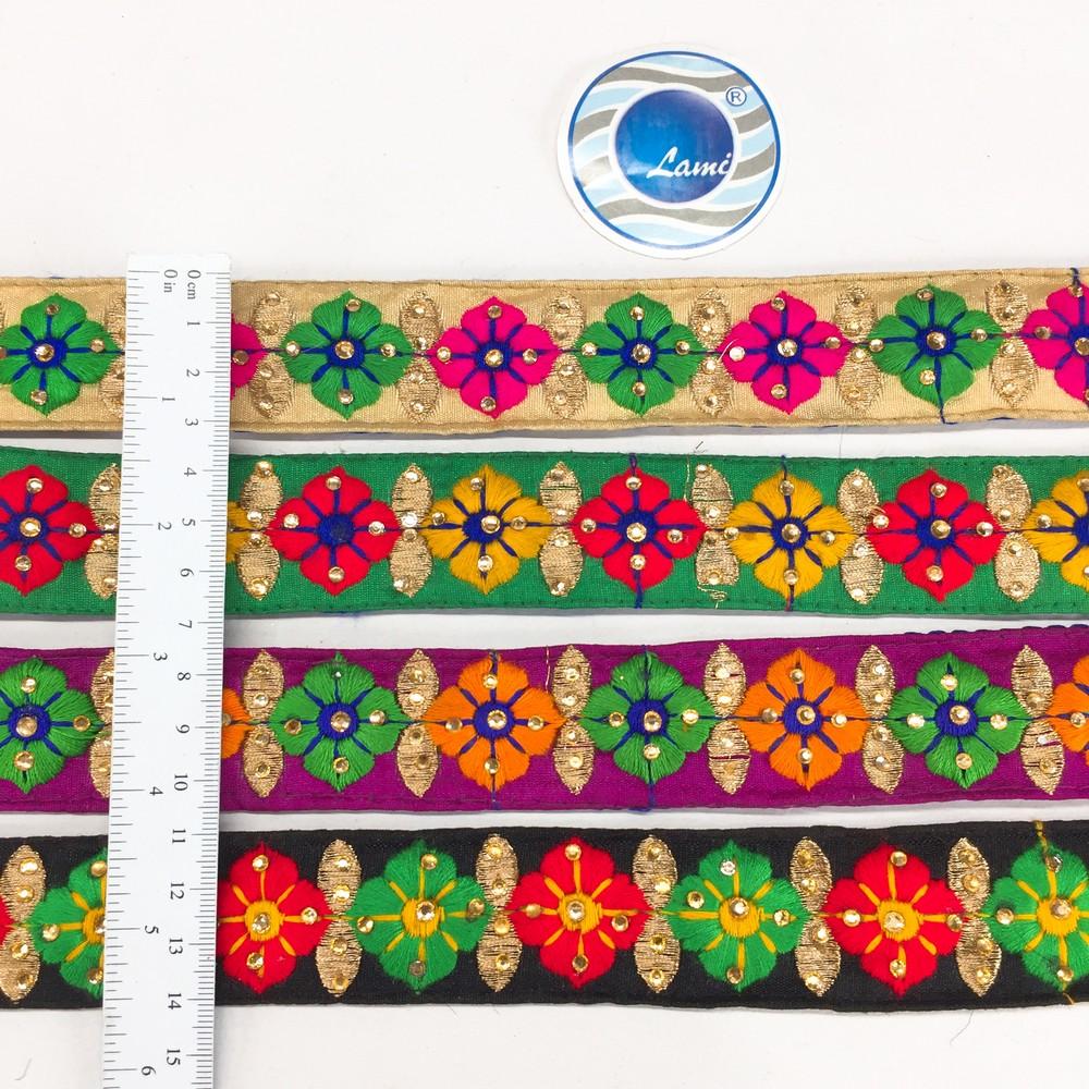30mm Flower Design Embroidery Lace With Stone Work, view 1