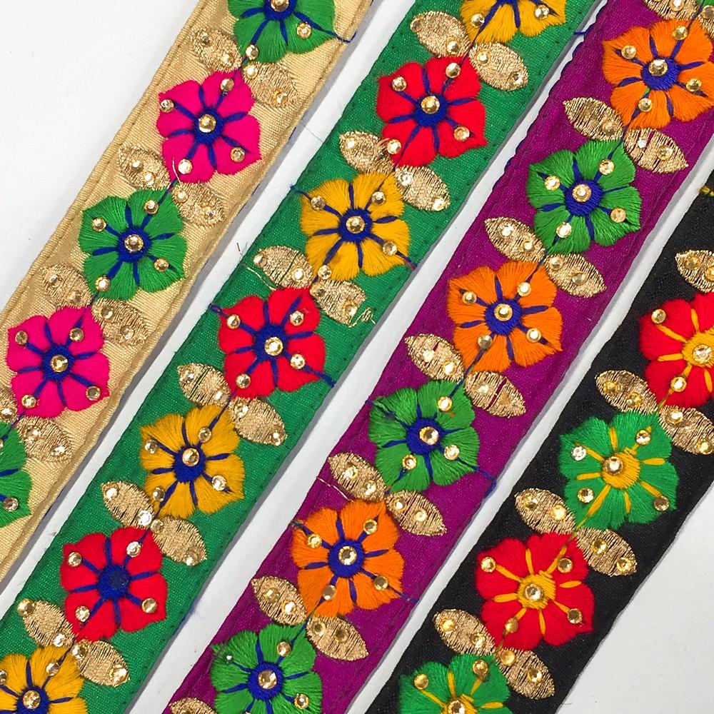 30mm Flower Design Embroidery Lace With Stone Work, view 2