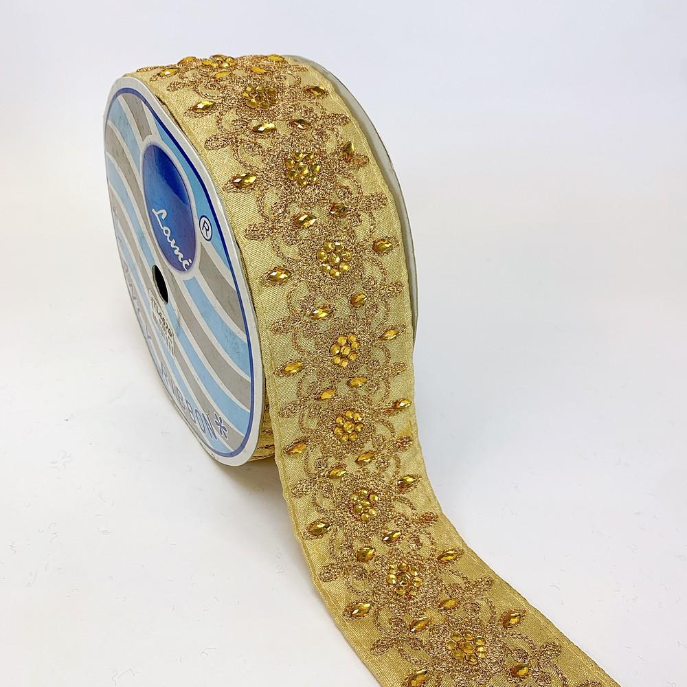 56 mm Designer Embroidery Lace With Stone Work, view 1