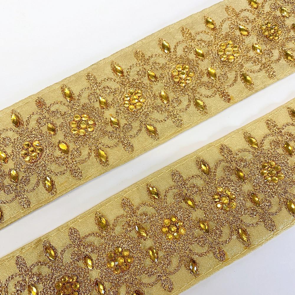 56 mm Designer Embroidery Lace With Stone Work, view 3