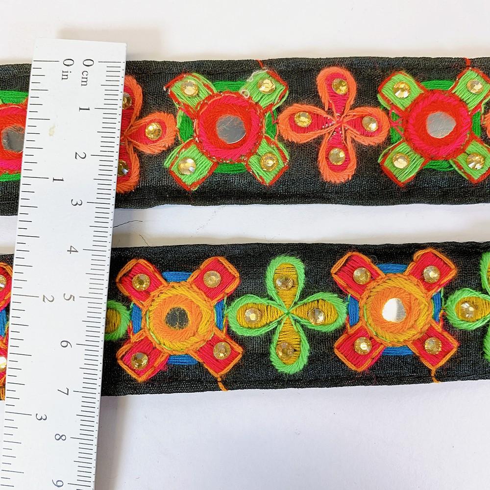 35mm Designer Embroidery Lace With Mirror And Stone Work, view 2