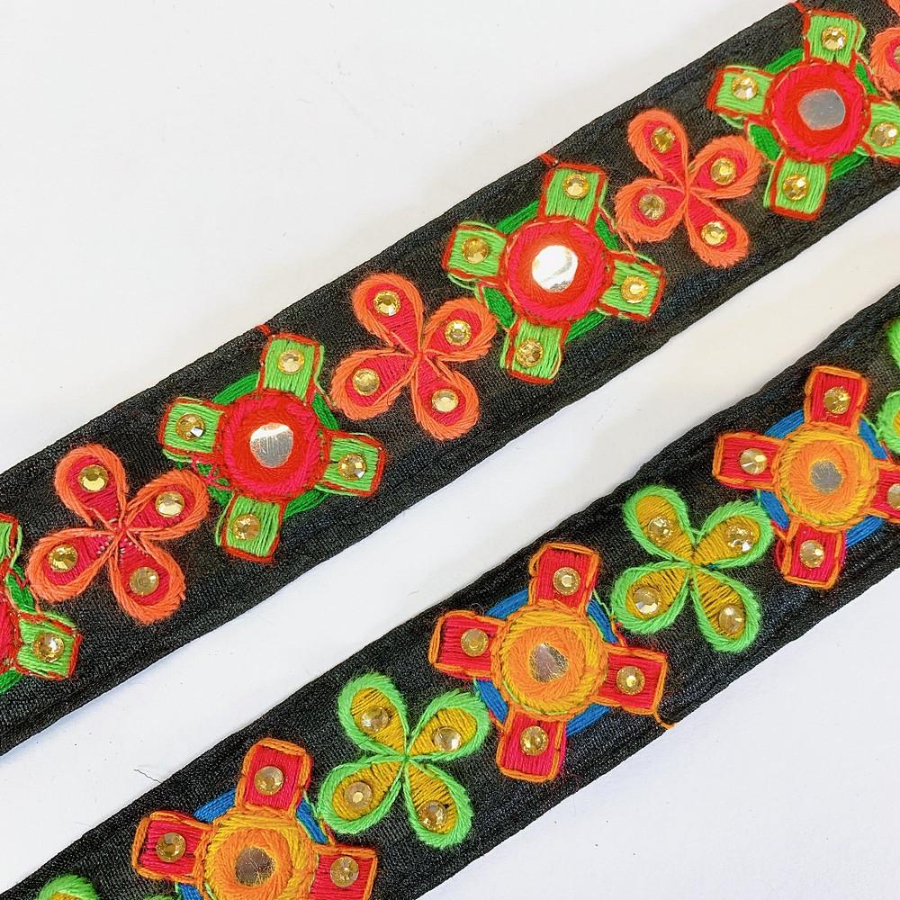 35mm Designer Embroidery Lace With Mirror And Stone Work, view 1