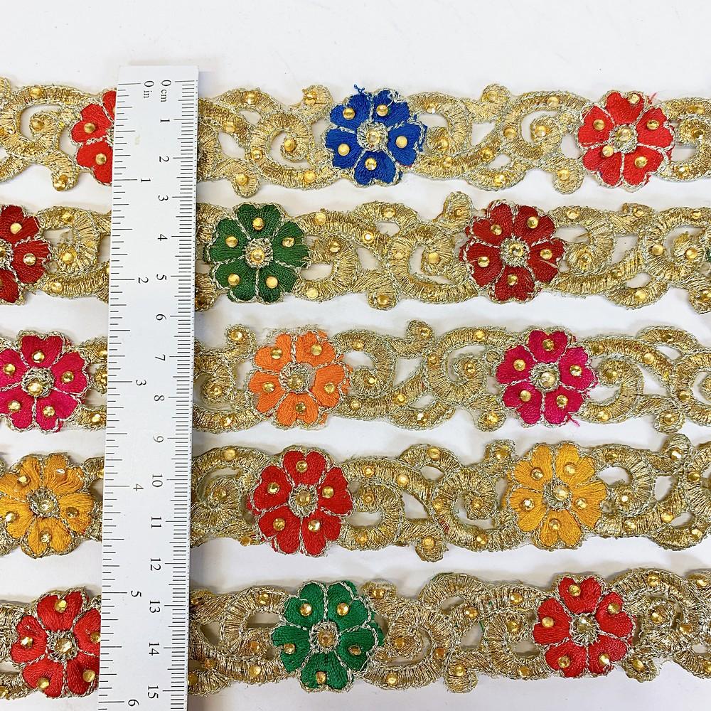 25mm Designer Cutwork Embroidery Lace With Stone Work, view 2