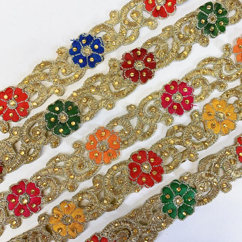 25mm Designer Cutwork Embroidery Lace With Stone Work, view 1
