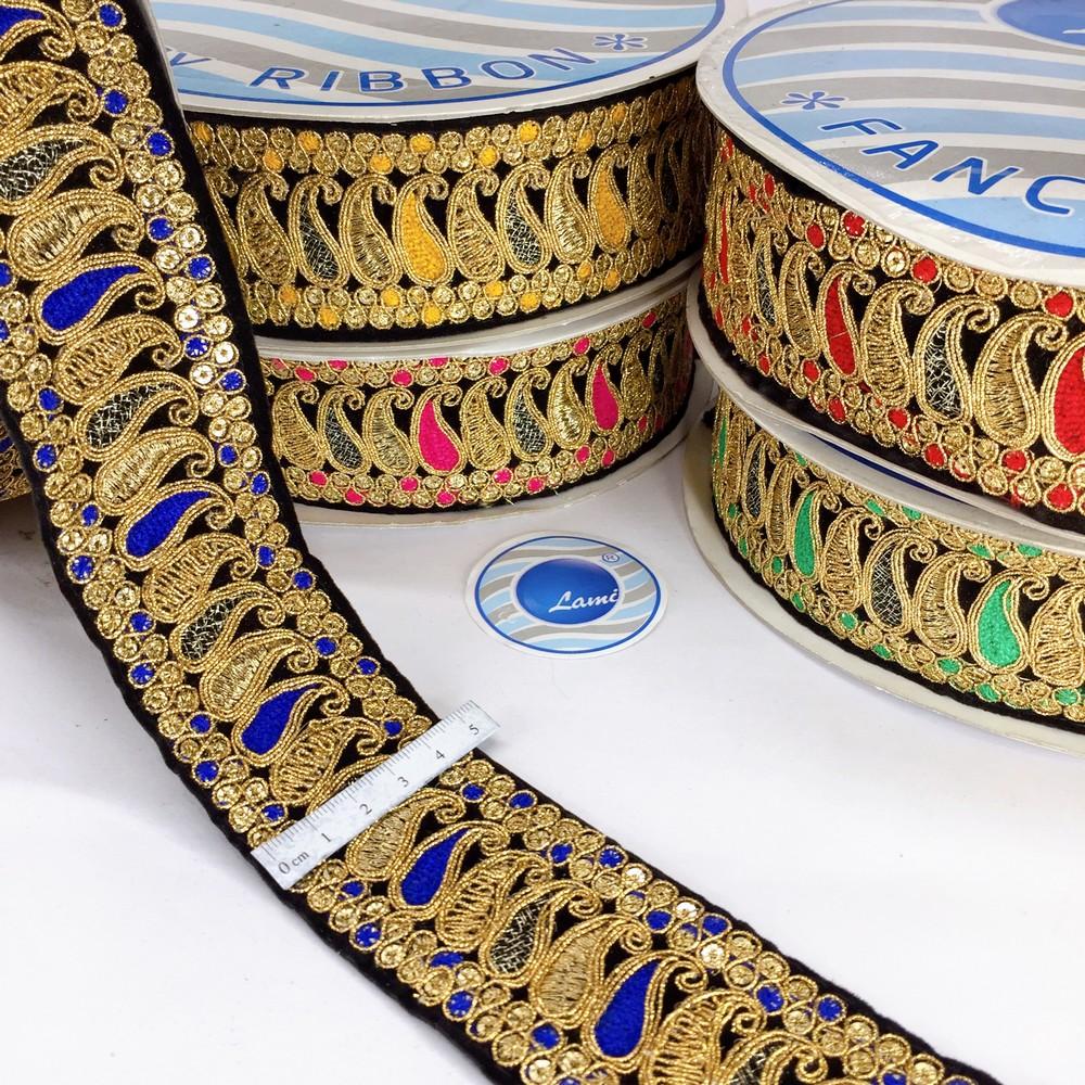 50mm Designer Embroidery Lace With Sequins And Dori Work, view 1