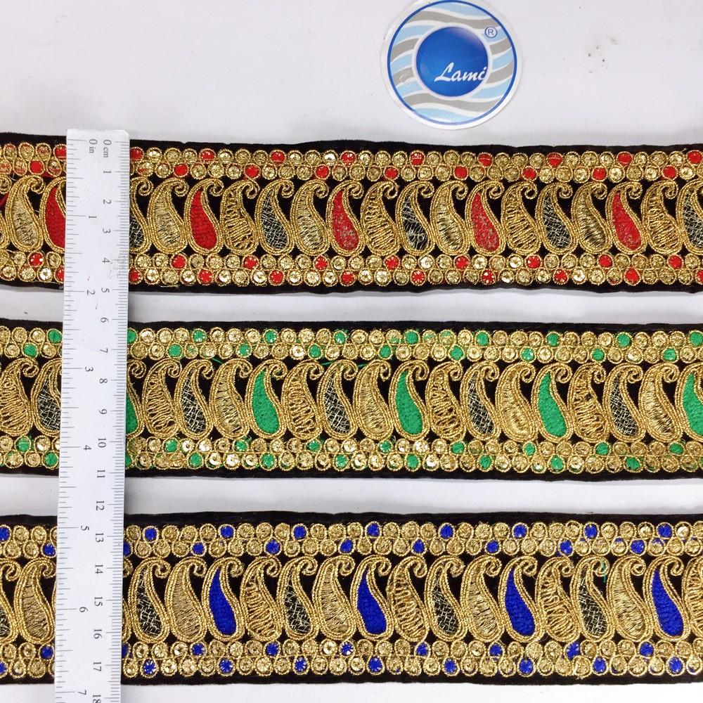 50mm Designer Embroidery Lace With Sequins And Dori Work, view 2