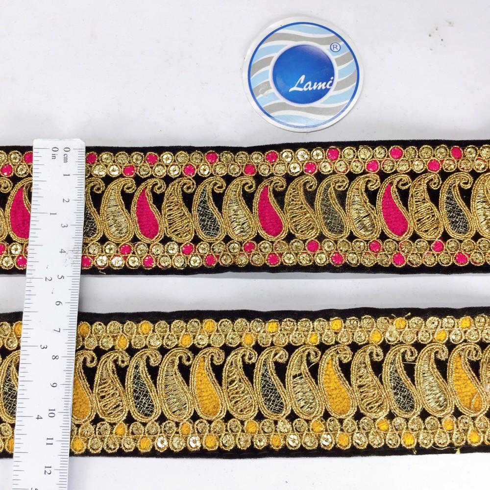 50mm Designer Embroidery Lace With Sequins And Dori Work, view 3
