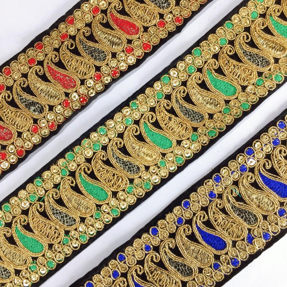 50mm Designer Embroidery Lace With Sequins And Dori Work, view 4