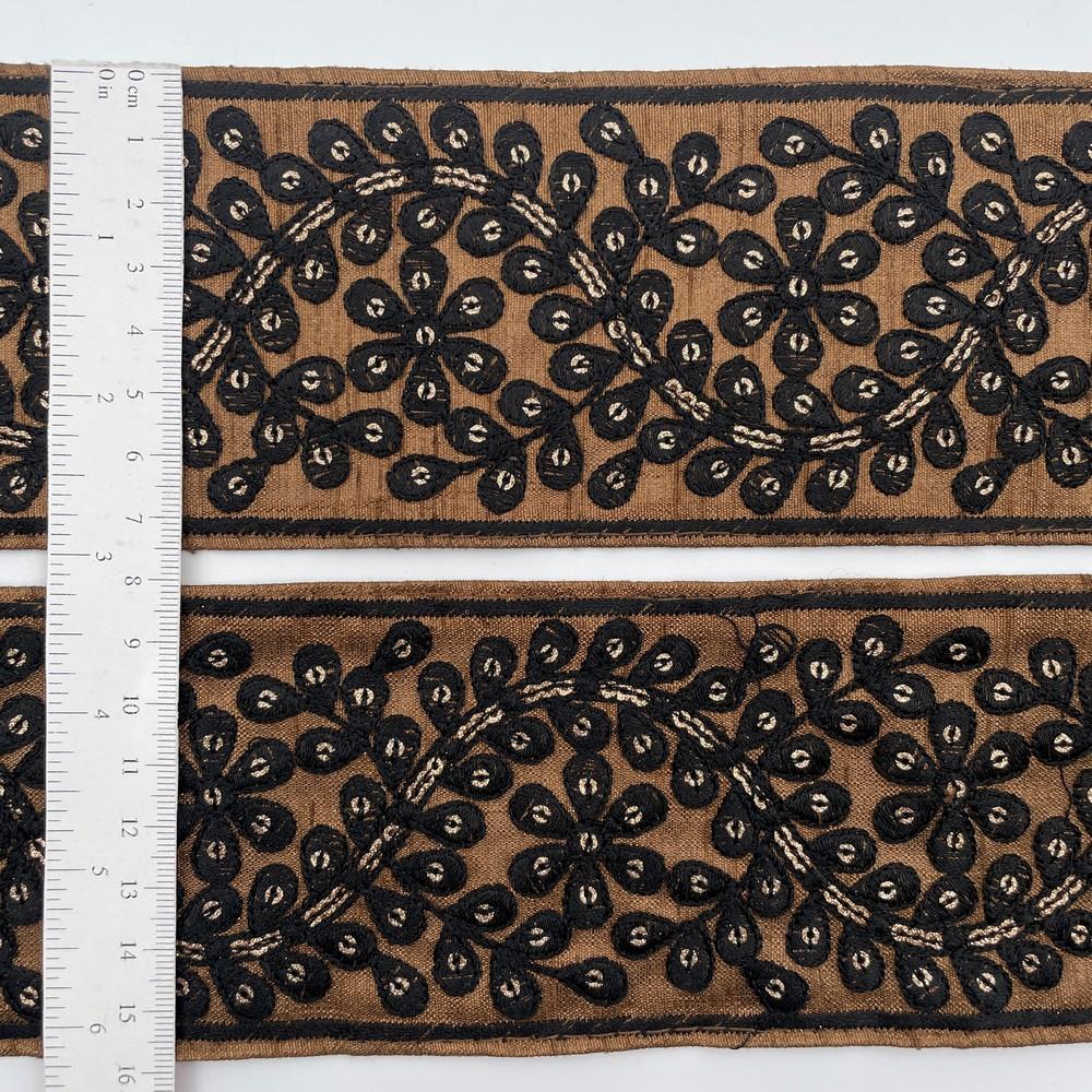70mm Elegant Black & Gold Embroidered Lace, view 2