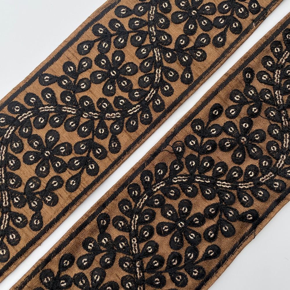 70mm Elegant Black & Gold Embroidered Lace, view 3