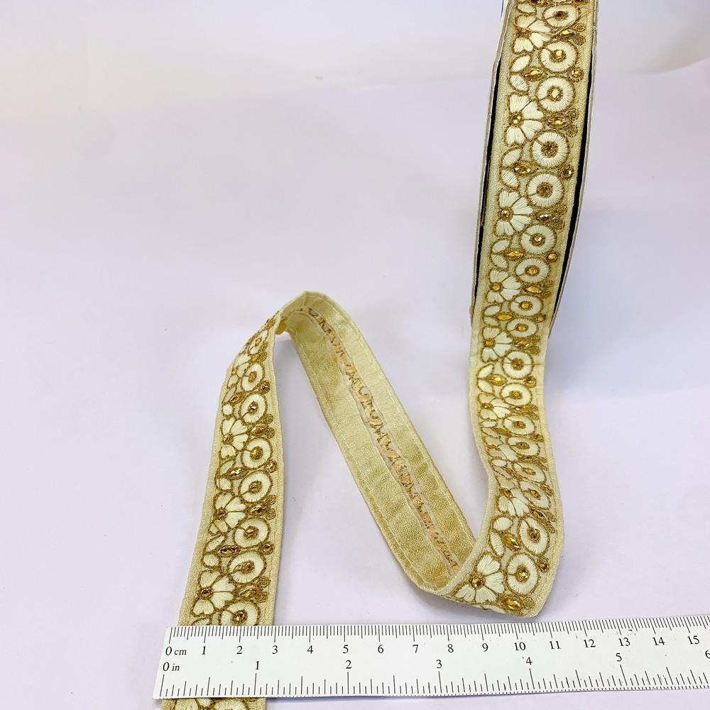 30mm Designer Embroidery Lace With Stone Work, view 1