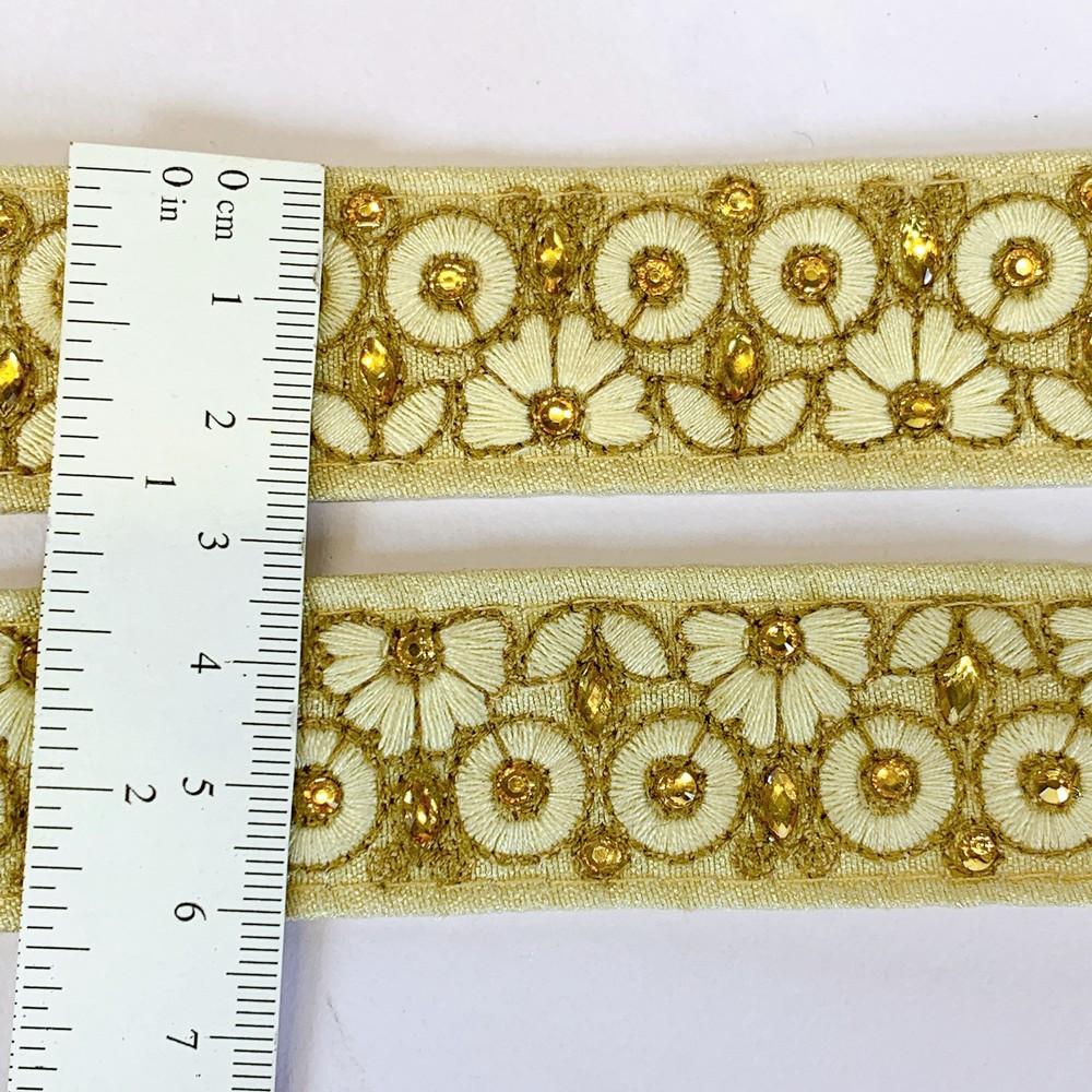 30mm Designer Embroidery Lace With Stone Work, view 2