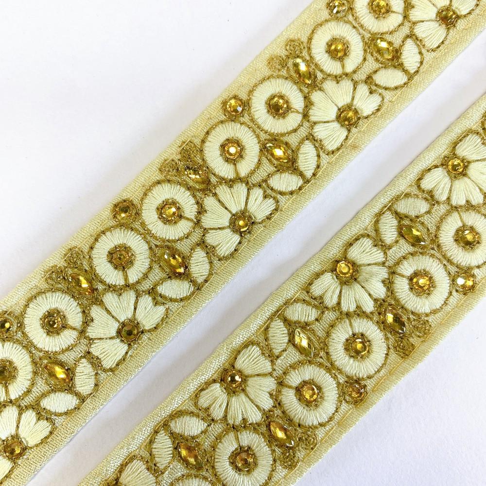 30mm Designer Embroidery Lace With Stone Work, view 3