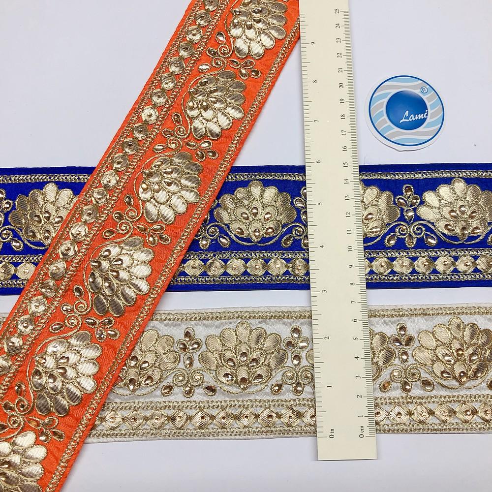 72 mm Designer Embroidery Lace With Dori And Stone Work, view 1