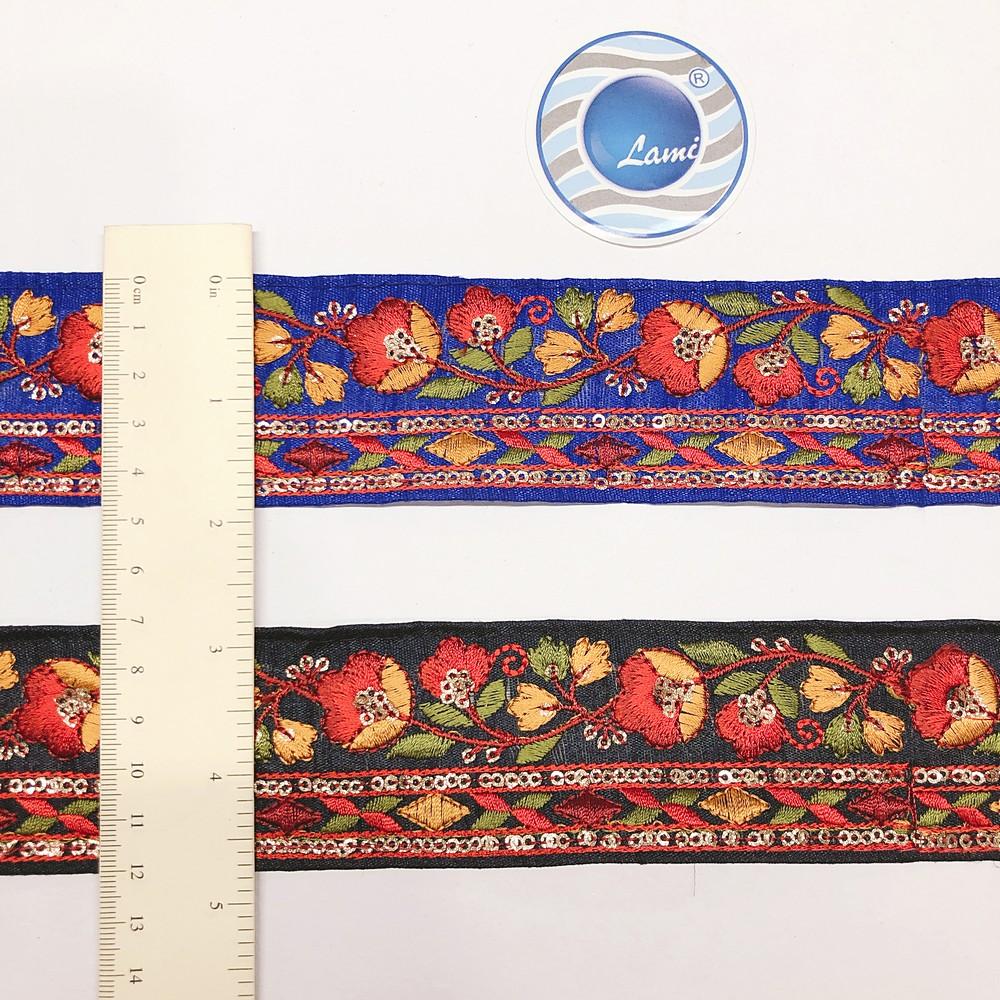 50mm Designer Embroidery Lace With MultiColour Threads And Sequins Work, view 2
