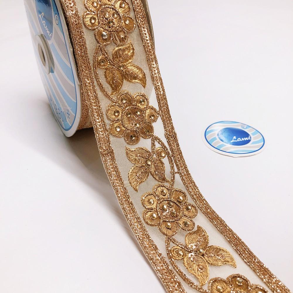 48 mm Designer Embroidery Lace With Stone And Dori Work, view 1