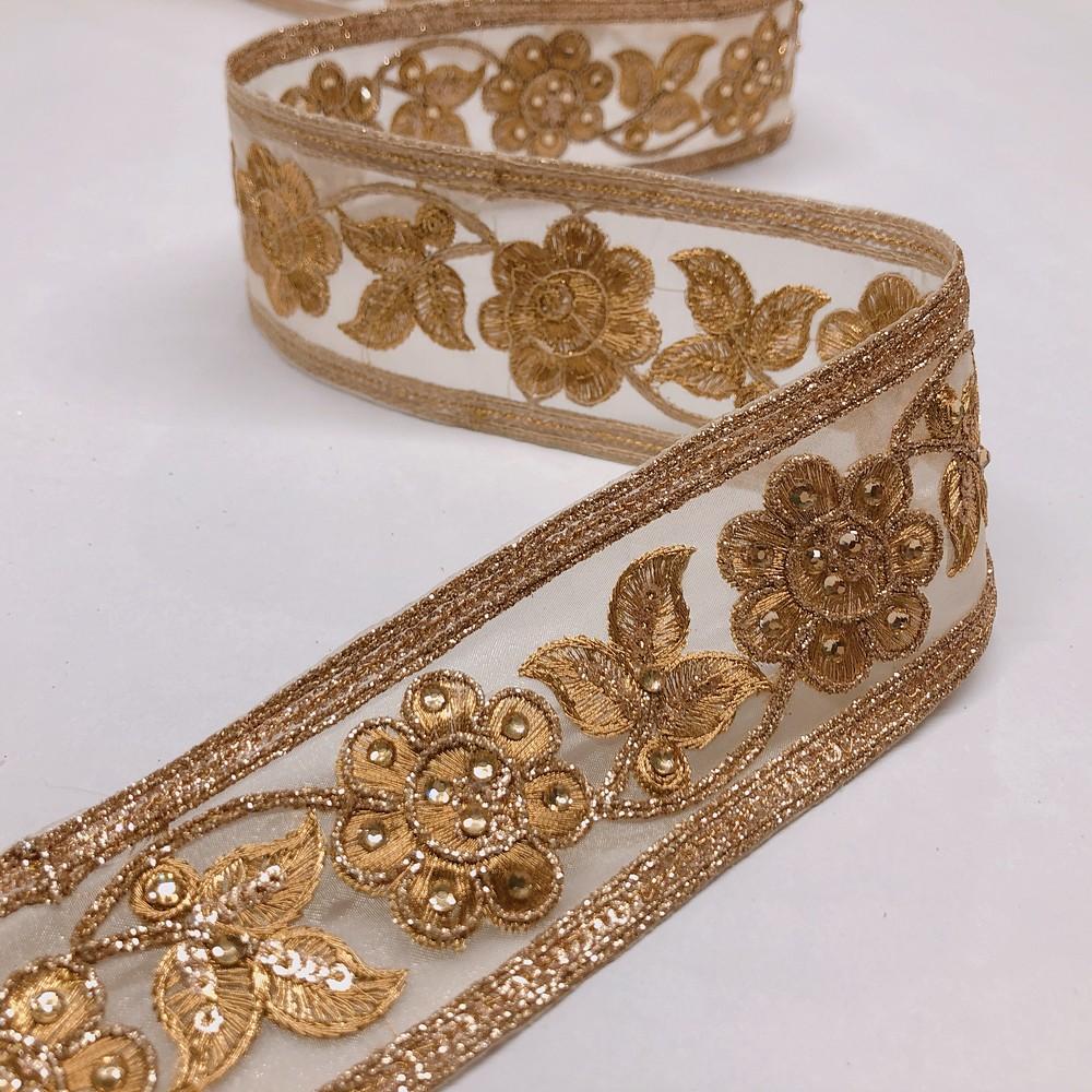 48 mm Designer Embroidery Lace With Stone And Dori Work, view 2