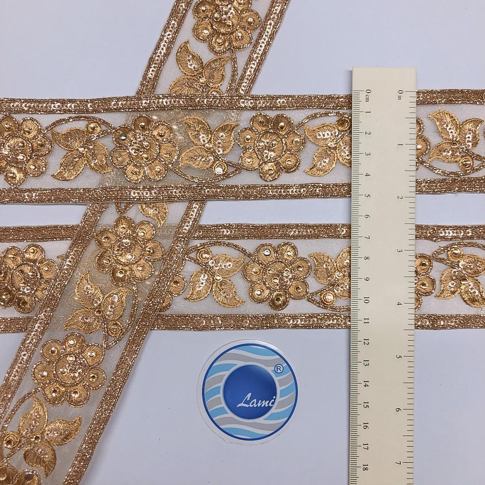 48 mm Designer Embroidery Lace With Stone And Dori Work, view 3