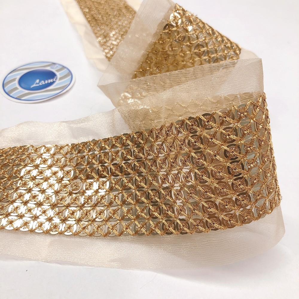40mm Designer Embroidery Lace With Sequins Work, view 2
