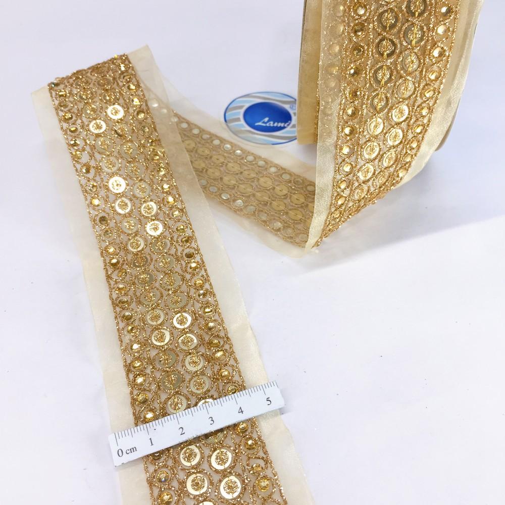 38 mm Designer Sequins Embroidery Lace With Dori Work, view 1