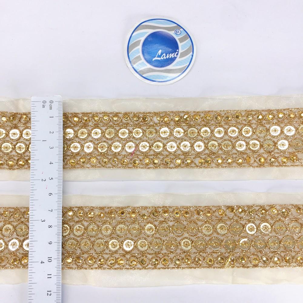38 mm Designer Sequins Embroidery Lace With Dori Work, view 2