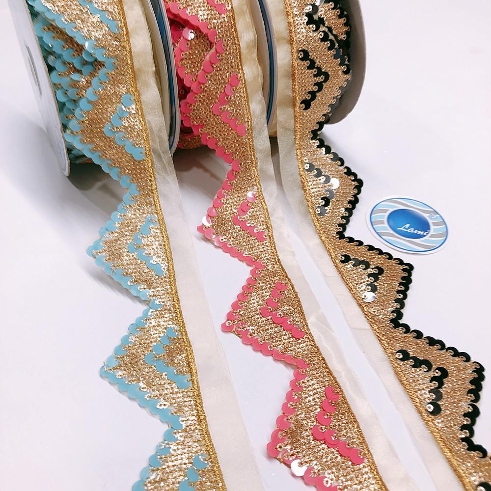 42 mm Designer Cutwork Embroidery Lace With Colour Sequins Work, view 1