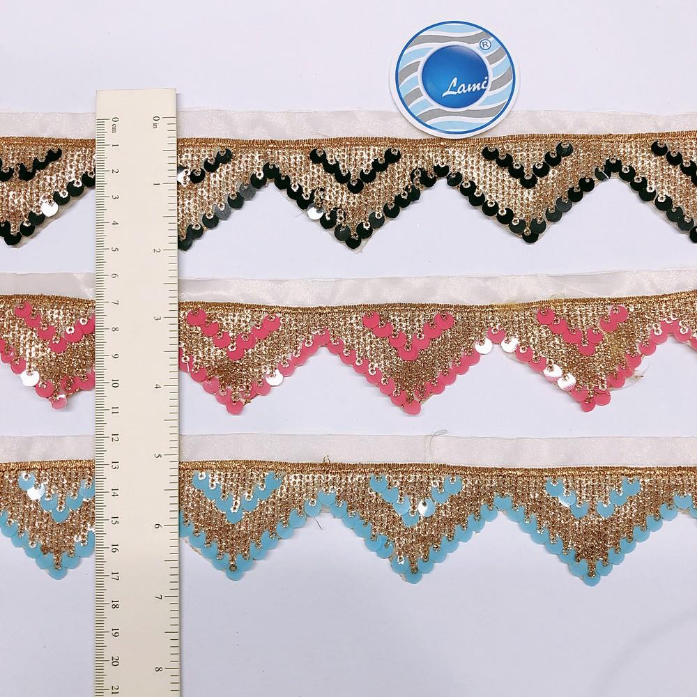 42 mm Designer Cutwork Embroidery Lace With Colour Sequins Work, view 2